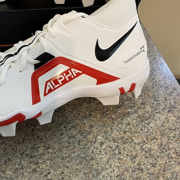 Nike Alpha‎ Menace 3 Shark Football Cleats White / Red (CV0582-103) Mens Size 14